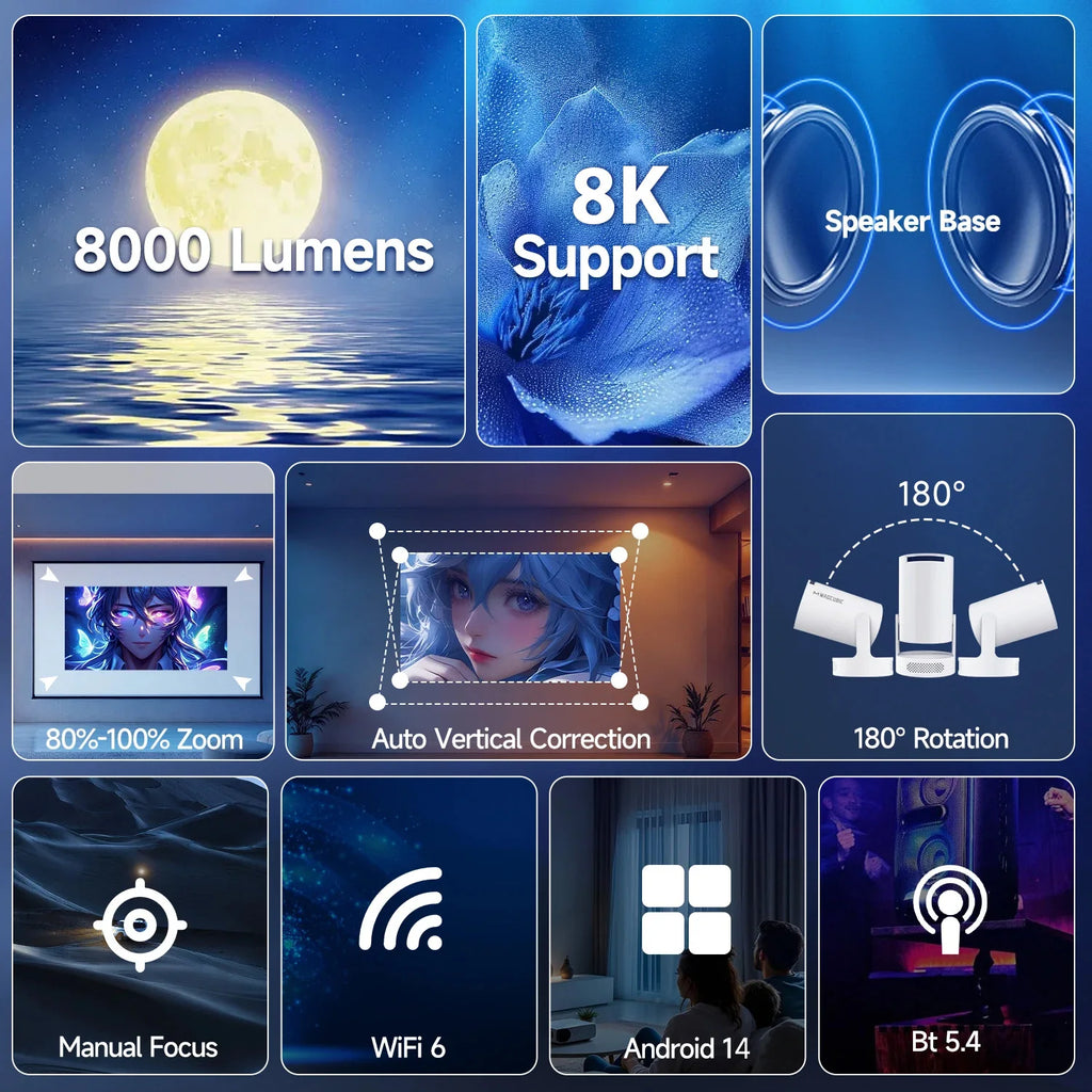 HY300 Pro Smart Mini Projector – Portable 8K Home Theater